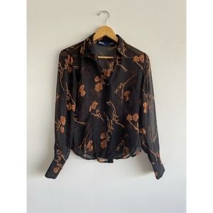 Bisou Jeans Sheer Fall Florals buttons down blouse | size small
